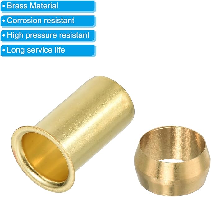 PATIKIL 3/8" Tube ID Compression Assortment Kit, 25 Set Brass Compression Sleeve Ferrule & Insert for Oil Air Pipe