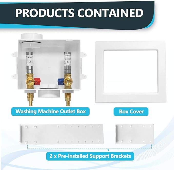 Washing Machine Outlet Box, Center Drain/Side Drain, 1/2 Inch Pex Crimp Inlet x 3/4 Inch MHT Outlet Connection, with Stainless Steel Water Hammer Arrestor (Pack of 2)