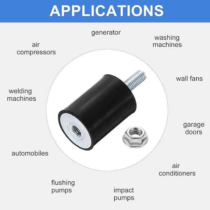 uxcell M8 Rubber Mounts, 1Pcs 30x40mm(DxH) Rubber Cylindrical Anti Vibration Isolator Shock Absorber with Lock Nut for Car Bobbin Generator Air Compressors