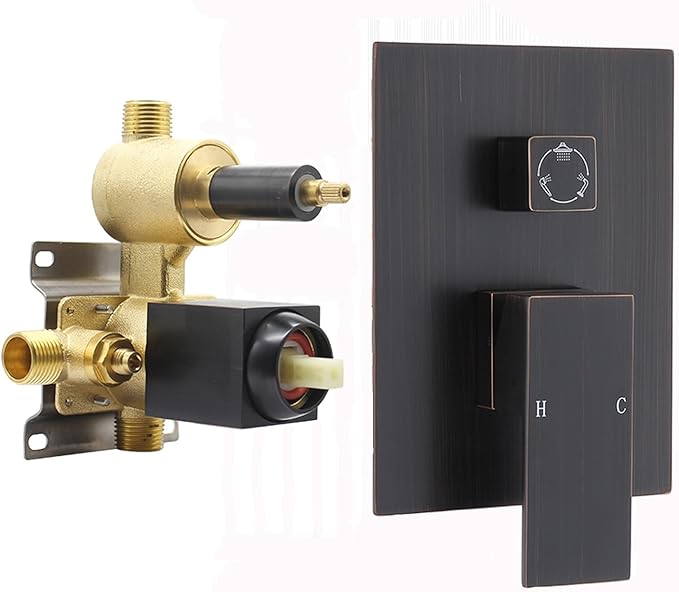 Solid Brass 3 Way Outlet Function Shower Diverter Valve, Drettyer Pressure Balancing Mixer Mixing Rough-In Valve Kit Replacement, Oil Rubbed Bronze