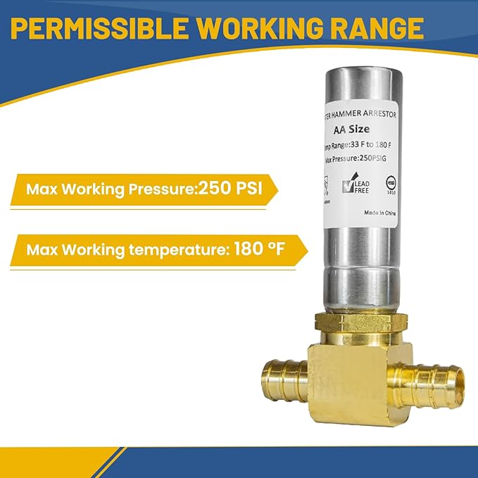 Water Hammer Arrestor,1/2Inch Tee Stainless Steel Water Arrestor,Pex Crimp Connection(10PACK,Stainless Steel Arrestor)(HAMMER011-10Pack)