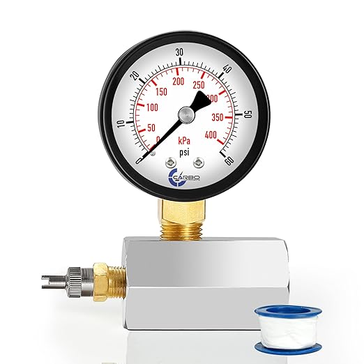 Gas Test Pressure Gauge 60 Pound, 60 PSI / 400 kPa, 3/4” FNPT Connection, Brass Valve, Chrome Plated Steel Body Assembly.