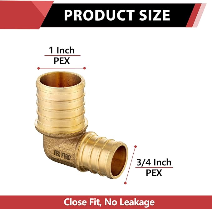 3-Pack EFIELD 3/4" Pex x 1" Pex Reducing Elbow Brass Barb Crimp Fittings, ASTM F1807,(PEX1807066-3PCS)