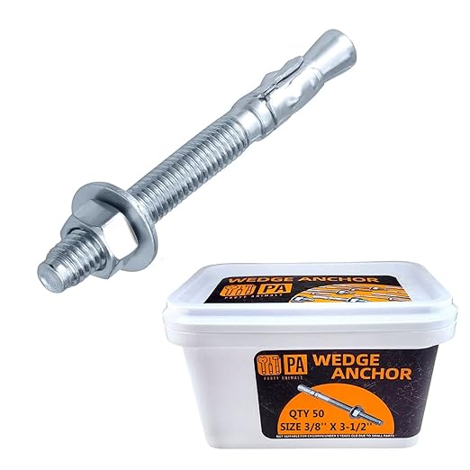 Party Animals 5/8 x 3-1/2 Inch Wedge Anchor, 50 PCs Zinc-Plated Industrial Anchor Bolts for Cement, Concrete