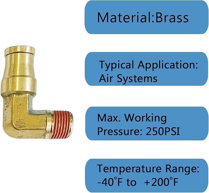 Push-to-Connect Pneumatic Fittings Set - 1/4" Tube OD x 1/4" NPT Male DOT Air Brake Line Fittings, 5pcs Brass Air Hose Quick Connect Fitting