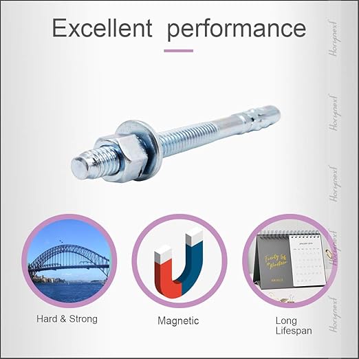 5/8"x 6" Wedge Anchor, for Cement and Concrete only, zinc-Plated Carbon Steel Screws and lag Bolts （ 10 pcs
