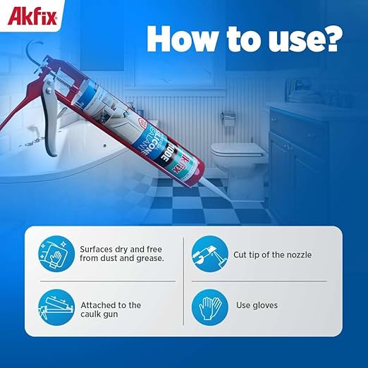 Akfix 100E RTV Grey Silicone Caulk (48x10.1 fl.oz.) - 100% Waterproof Silicone Sealant for Kitchen and Bathroom, Shower, Toilet, Sink, Window and Door, No Yellowing | Grey, 48 Pack