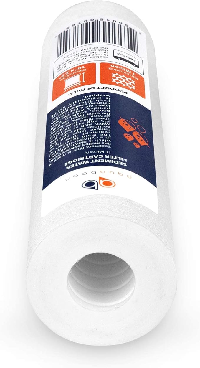 Aquaboon 1 Micron Whole House Sediment Filter 10 x 2.5 for RO & Well Water Filters Replacement Cartridges Compatible with AP110, WHKF-GD05, 25 Pack