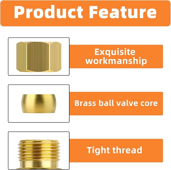 GASHER 10PCS Brass Compression Tube Pipe Fitting Connector, 6mmx8mm Tube OD Connector