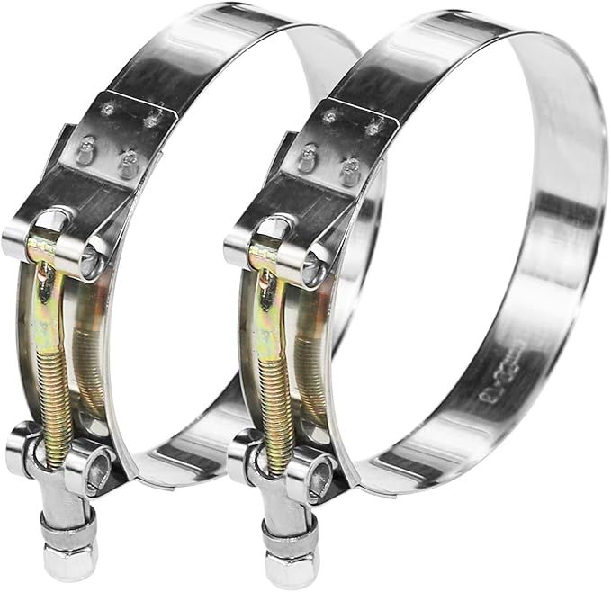 2 Pack 4" T-Bolt Hose Clamps, 304 Stainless Steel Turbo Intake Clamp, Working Range 4.25"-4.57"(108-116mm) for 4" I.D. Hose with 5mm Wall Thickness.(Measure your hose O.D. before buying)