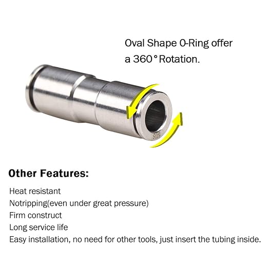 Beduan Push to Connect Fitting, 1/2" Tube OD 304 Stainless Steel Straight Quick Adapter Union Splicer Joiner Mender (Pack of 2)