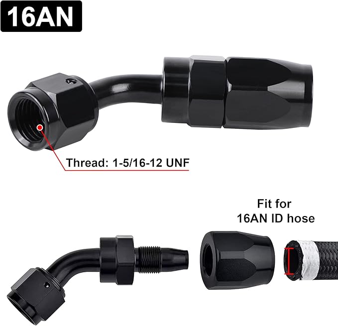 EVIL ENERGY 16AN Hose End Fitting 45 Degree Swivel for CPE Braided Fuel Hose Black