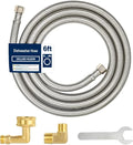 6FT Dishwasher Hose with Elbow – Stainless Steel Braided Supply Line, 3/8" Compression to 3/8" Elbow, Universal Fit, Burst Proof, NSF/Lead-Free Certified, 10-Year Warranty