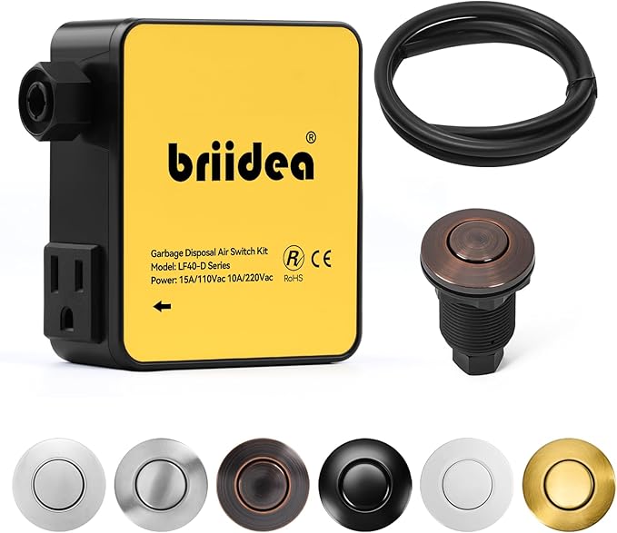 Garbage Disposal Air Switch Kit Sink Top Waste Disposal Stainless Steel Oil Rubbed Bronze On/Off Air Button Food and Waste Disposals Part by Briidea, UL Listed
