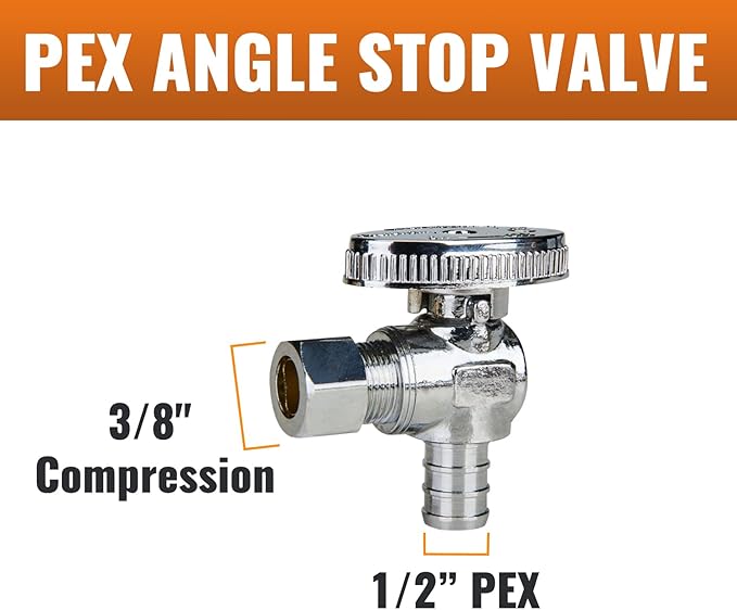 SUNGATOR 10-Pack Angle Stop Valve, 1/2" PEX x 3/8" OD Compression, Quarter Turn Chrome Plated, 1/2 inch Pex Shut Off Valves for Faucet and Toilet, UPC Certified
