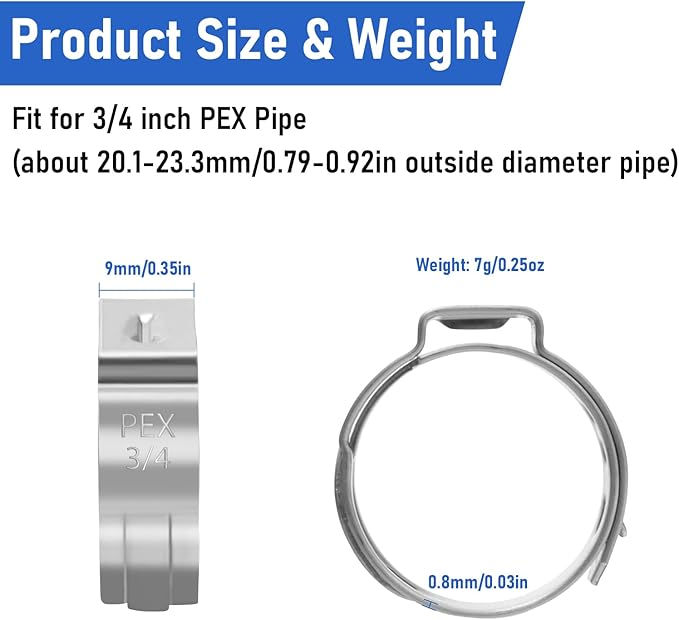 Kodilin 140-Pack 3/4 Pex Crimp Rings, Heavy-Duty 304 Stainless Steel Single Ear Pex Clamps Wider & Thicker Pex Cinch Clamps for Superior Grip & 360° Seal, Fits PEX Tubing Pipe Fitting Connections