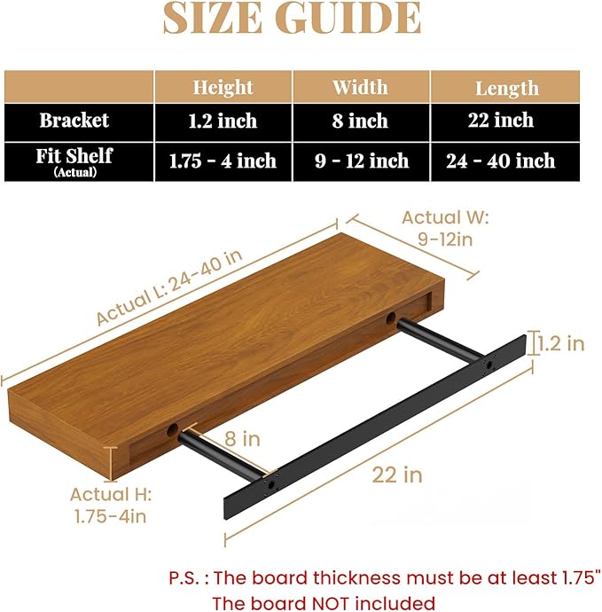 Floating Shelf Bracket Heavy Duty Shelving Brackets,Decorative Floating Shelf Hardware Black,Hidden Metal Shelf Support Bracket(22X8X1.2-Metal Jig)