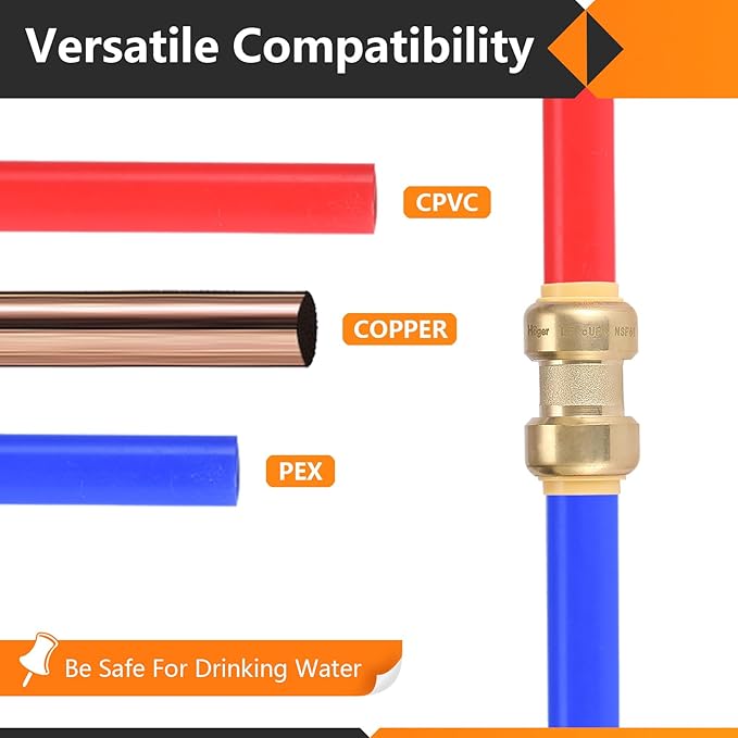HeSun 50-Pack Pushfit Female Adapter, 3/4" FNPT x 3/4" Push to Connect Plumbing Fittings with Disconnect Clip, Brass Push-fit Fittings for PEX, Copper, CPVC, PE-RT Pipes