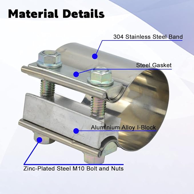 4" Stainless Exhaust Clamp, ID 4 Inch Butt Lap Joint Muffler Band Clamp Sleeve