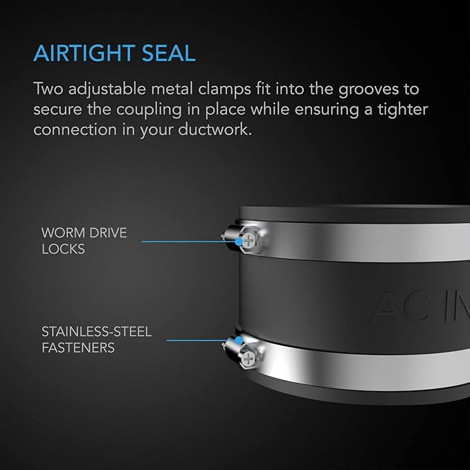 AC Infinity Noise Reduction Clamp 6-Inch, Duct Coupler with Stainless Steel Clamps, Flexible Rubber Coupling for Inline Fans and Carbon Filters in Growing and HVAC
