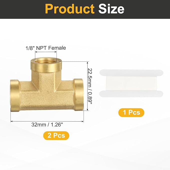 PATIKIL Brass Tee Fitting, 2Pcs 1/8" x 1/8" x 1/8" NPT Female Pipe 3 Way Forged Brass Barstock Street Tee Pipe Fittings for Water Gas Refrigeration