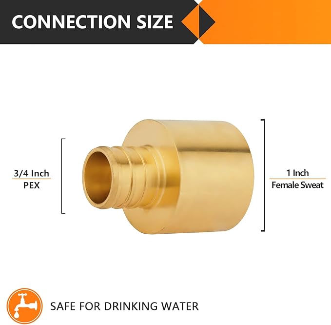 50-Pack HeSun PEX Fittings, 3/4" PEX x 1" Female Sweat Adapter (Over Copper Tube), Brass Crimp Fitting for ASTM F1807(PEX1807135-50)