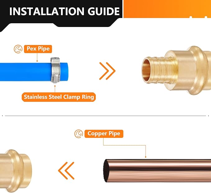 20-Pack HeSun Copper Press Fitting Adapter,3/4" PRESS X 3/4" PEX F1807 Crimp Coupling, LF Brass(PEX1807346-20)