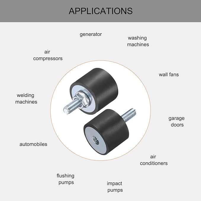 uxcell 6pcs M6x18mm Rubber Isolator Mounts with Studs 25x20mm Male Female Vibration Shock Absorber Zinc Plated Cylindrical Thread Mounts Anti Vibration Isolators with 6pcs M6 Lock Nuts