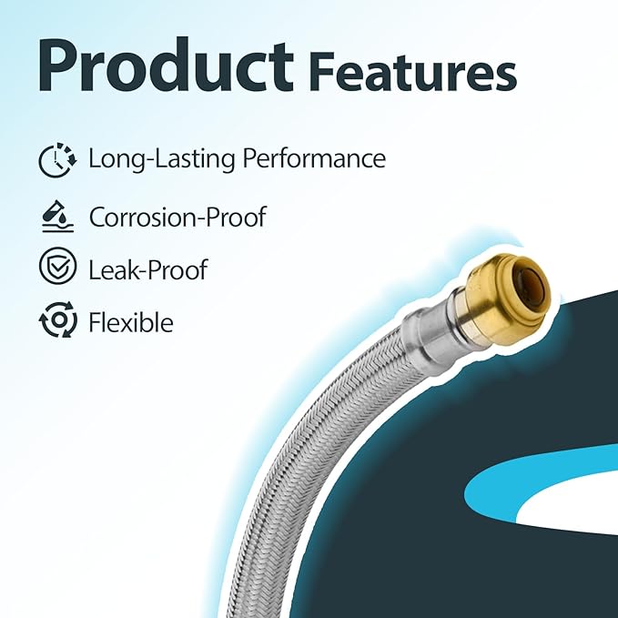 (30 Pack) Seelink 12-Inch Stainless Steel Flexible Water Heater Hose, 1/2" Push-Fit x 3/4" FIP, Push-to-Connect for Copper, PEX, and CPVC