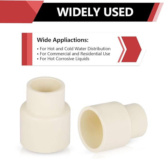 (30 Pieces) EFIELD 3/4" x 1/2" CPVC Pipe Fittings, Slip x Slip (Socket) Coupling, For Hot and Cold Water Plumbing,(CPVC028-10-30PCS)