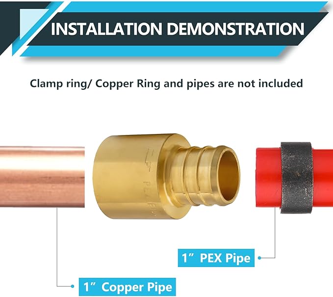 (5-Pack) PEX Fittings, Pex 1"x1" Female Sweat Copper Adapter, Brass Crimp Fittings, for PEX Tubing Pipe Plumbing, ASTM F1807(PEX1807137)