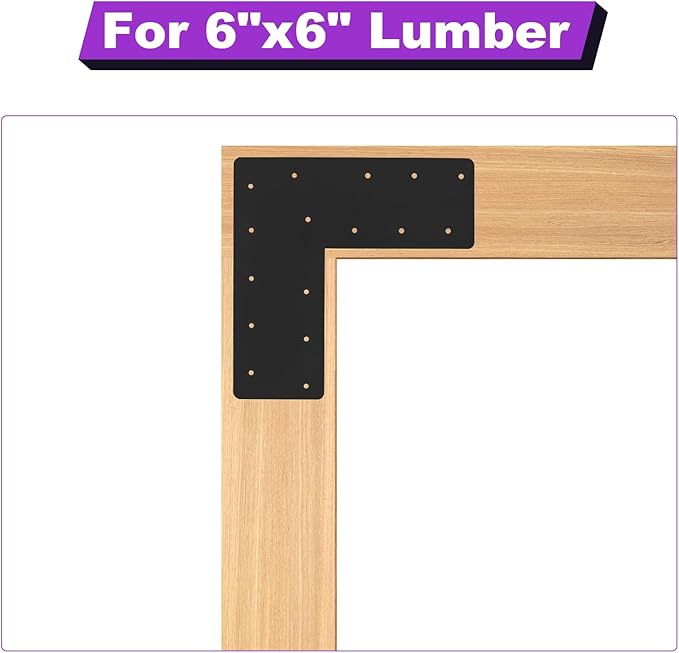 2 Pcs 13.2"x 5"L Shape Flat Bracket, Mending Plate with Black Powder-Coated Right Angle Brackets, Corner Bracket, L Shape Plate Fit 6x6,8x8 for Repair House,Furniture,Pavilion,Truss framing