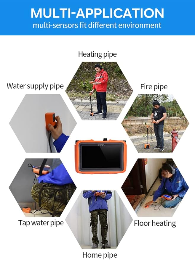 PQWT L3000 Underground Water Leak Detectors Indoor Outdoor Wall Water Pipe Detector Machine Multi Sensor Acoustic Pipeline Leakage Detection Kit Noise Reduction Headphone Smart Touchscreen Carry Case