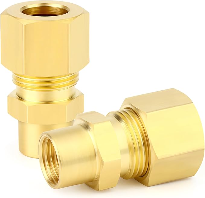 GASHER 10PCS Brass Compression Union Tube Pipe Fitting Connector, 5/16" Tube OD x 1/8" NPT Female Connector