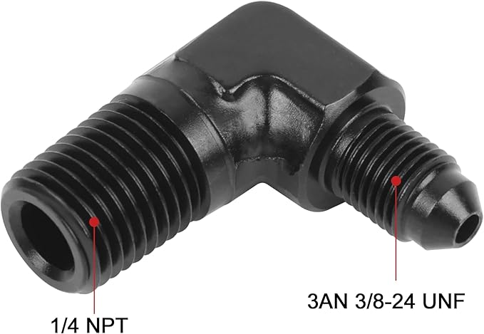 EVIL ENERGY 3AN Male Flare to 1/4" NPT Pipe 90 Degree Fitting Adapter Aluminum Black