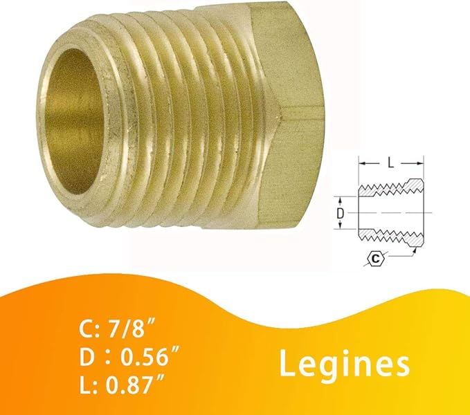 Legines NPT Bushing 1/2" Male x 1/8" Female Reducing Adapter Hex Head Pipe Fitting 1200psi (Pack of 5)