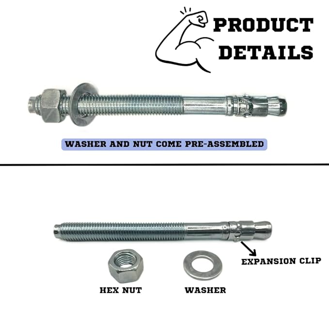 Zinc-Plated Steel Wedge Anchors, 1" X 6" - Heavy-Duty Mounting Bolts for Concrete - 25 Pack