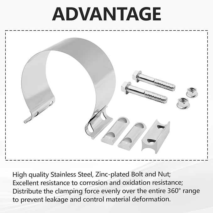 5-Inch Exhaust Clamp, Butt Joint Seal Band Sleeve Coupler Universal for Exhaust System - 2PCS Polished T304 Stainless Steel