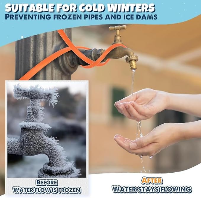 6 FT Heat Tape for Water Pipes, 7.6W/FT UL & ETL Self-Regulating Pipe Heating Cable with Thermostat for Pipe Freeze Protection, Waterproof Heat Tape for Metal and Plastic Pipes