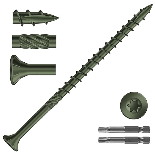 #10 x 3-1/2" Deck Screws (115Pcs) 2lb. Carbon Steel, Green, Flat Head, Rust Resistant epoxy Coated, with T25 Star Bit