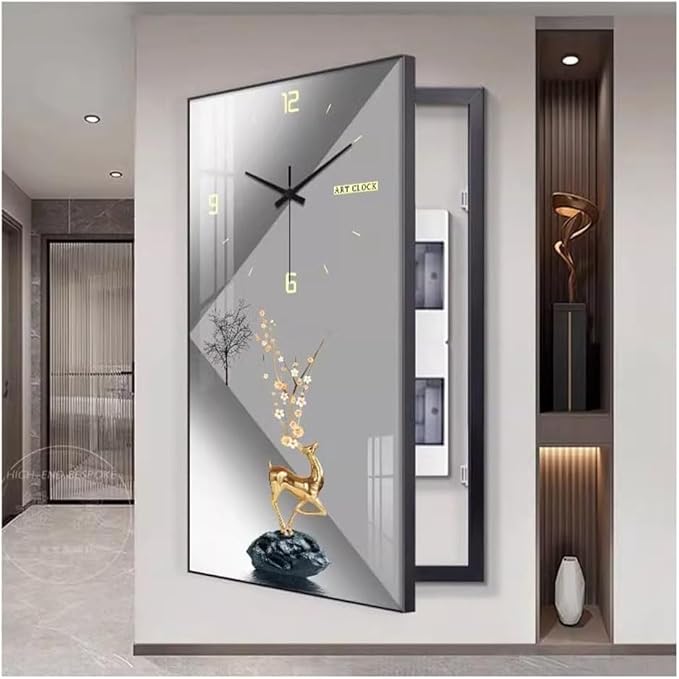 Fuse Box Cover Cabinet, Breaker Box Cover, Decorative Painting of Electricity Meter with Clock, Wall Mounted Hide Electrical Panel Cover Decorative,L,45x90cm