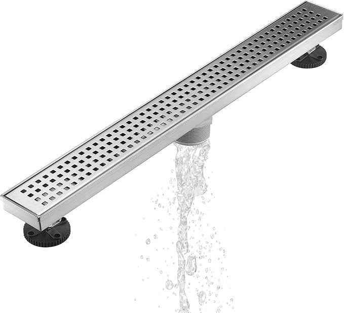 Sharp-tec 32 inch Linear Shower Drain, Brushed Rectangular Floor Drain, V-Shape Design Drain Channel, 304 Stainless Steel, cUPC Certificated for Bathroom Shower Room (Drain Base is Not Included)