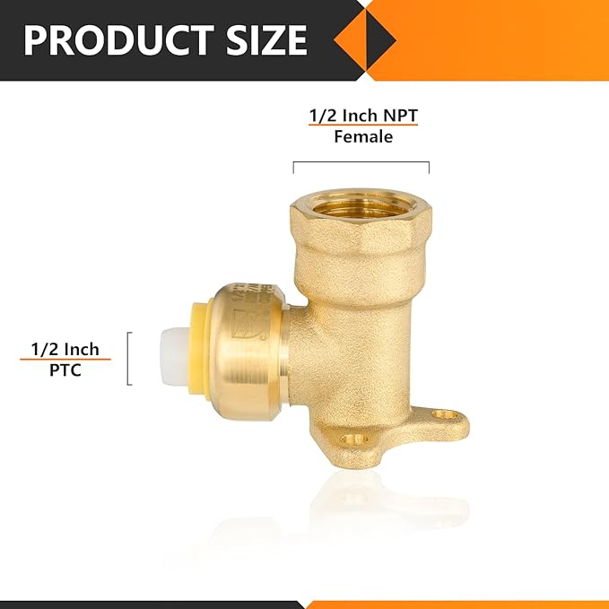 30-Pack HeSun Pushfit Drop-ear Elbow, 1/2" Female NPT x 1/2" Push to Connect Plumbing Fittings with Disconnect Clip, Brass Push-fit Fittings for PEX, Copper, CPVC, PE-RT Pipes(PF066-30)