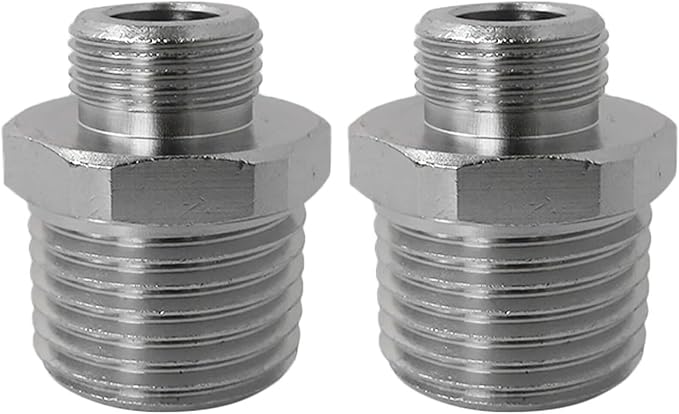 1/2 to 3/8 Reducer Faucet Adapter - Compression Brass Pipe Fitting, 3/8 Male to 1/2 Male Supply Line Adapter for RV Kitchen Plumbing, Water Hose Pipe Connector with Rubber Washer, (2 Pack)
