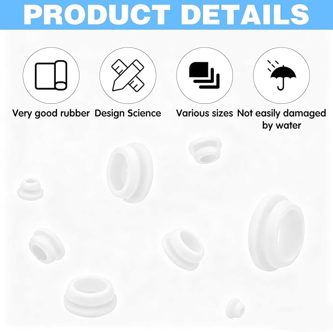 125Pcs White Rubber Plug Box, Silicone Tool Various Sizes of Round Hole, Rubber Plugs for Round Holes, Silicone Plugs Suitable for Furniture Car Wiring