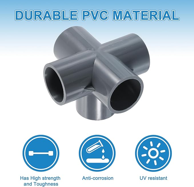 uxcell 1" PVC Fittings, 6 Pcs 5 Way Elbow Connector Elbow PVC Furniture Fittings Corner Fitting for Water Supplies PVC Furniture DIY Shelf Greenhouse Tent Connection, Grey
