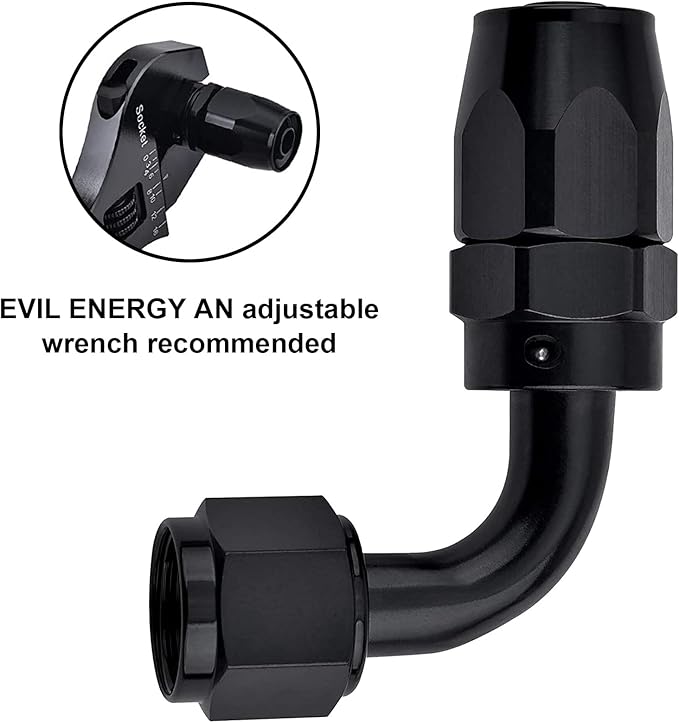 EVIL ENERGY 16AN Hose End Fitting 90 Degree Swivel for CPE Braided Fuel Hose Black