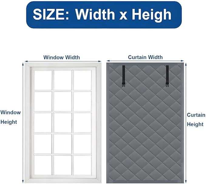 Thermal Window Cover for Wintern, Window Insulation Kit Blackout Oxford Curtain, Thicken Warm Waterproof Attic Insulation Blanket, Draft Blocker in Home RV 38 39 47 57 62 63in(Gray,59x82in)