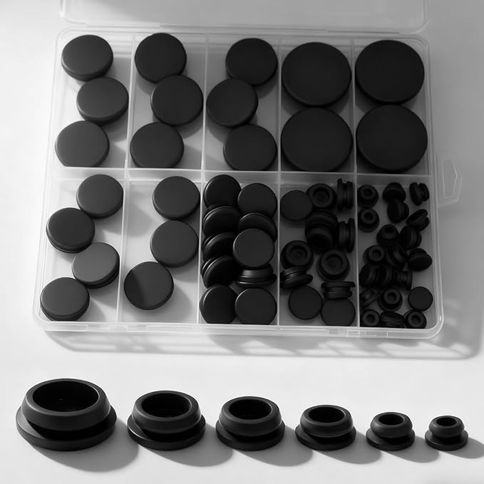 62Pcs Rubber Plug, Various Sizes of Round Hole Silicone Tool, Rubber Plugs for Round Holes, Silicone Hole Plugs Suitable for Car Wiring Furniture Black