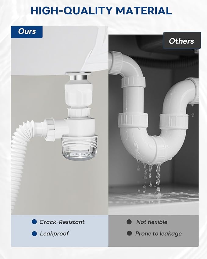 BOTEMY Brushed Bathroom Sink Drain Kit with Flexible Sink Drain Pipe -No Tool Installation,11.8-28.4" Anti-Odor Expandable Sink P-Trap,1.25"-1.5" Pop Up Stopper &Strainer Hair Catcher(with Overflow)